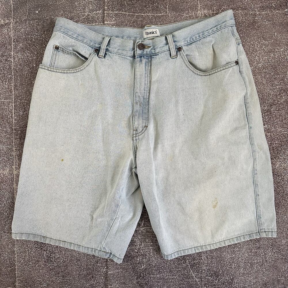Mens Vintage Y2K Trend Basics 10" Light Blue Denim Skate Jean Shorts Jorts Sz 38